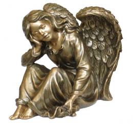 SITTING ANGEL WITH WINGS, OF SYNTHETIC MARBLE FINISHED LEATHER
